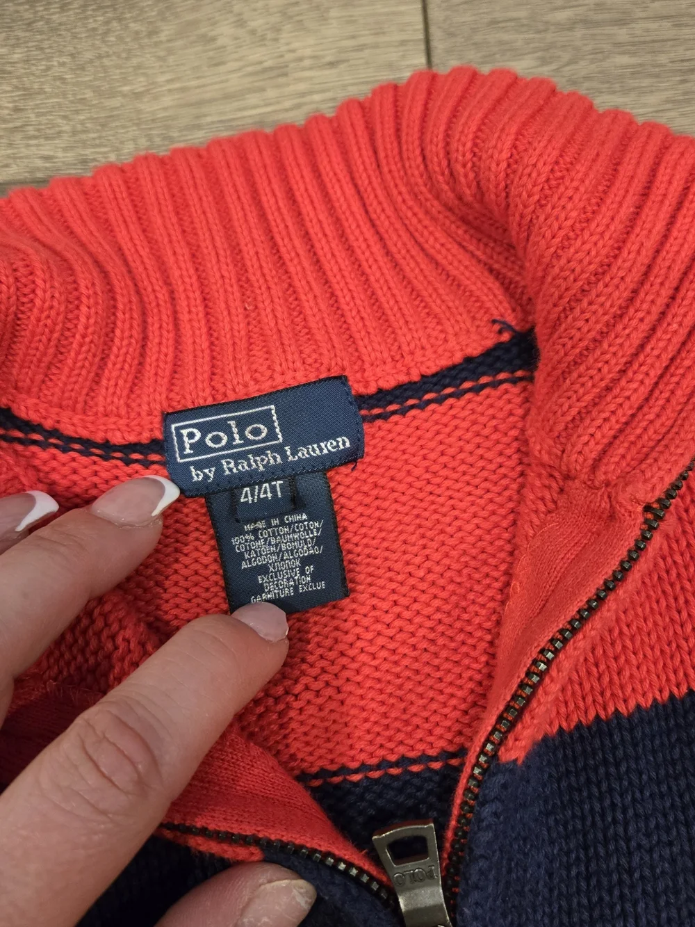 Ralph Lauren Red and Navy Striped Full Zip Sweater 4t